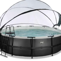 Piscine hors sol ronde grise 488x122cm + dôme et pompe à chaleur EXIT