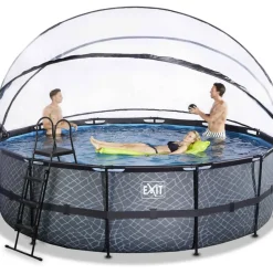 Piscine hors sol ronde grise 488x122cm + dôme et pompe à chaleur EXIT