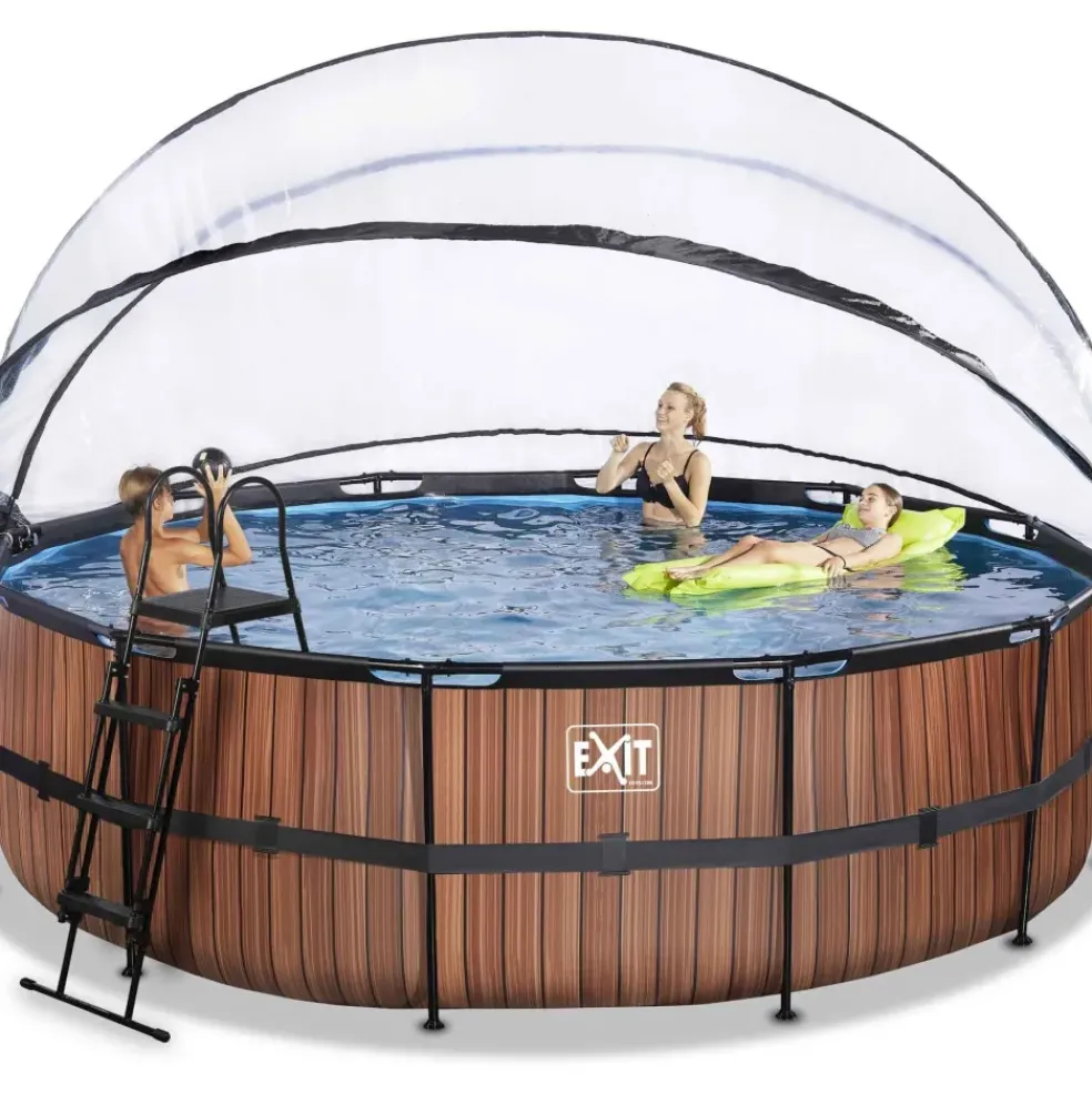 Piscine hors sol ronde grise 488x122cm + dôme et pompe à chaleur EXIT