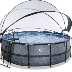 Piscine hors sol ronde grise 427x122cm + dôme et pompe à chaleur EXIT
