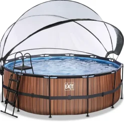 Piscine hors sol ronde grise 427x122cm + dôme et pompe à chaleur EXIT