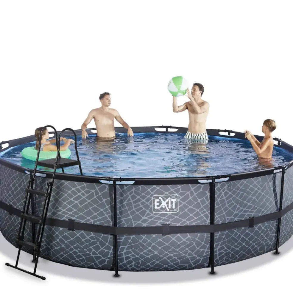Piscine hors sol tubulaire ronde grise 488x122cm +pompe filtrante EXIT