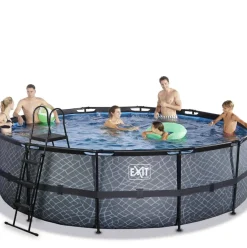 Piscine hors sol tubulaire ronde grise 488x122cm +pompe filtrante EXIT