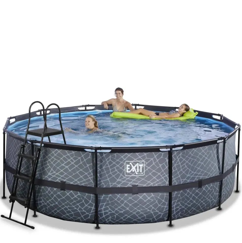 Piscine hors sol tubulaire ronde grise 427x122cm +pompe filtrante EXIT