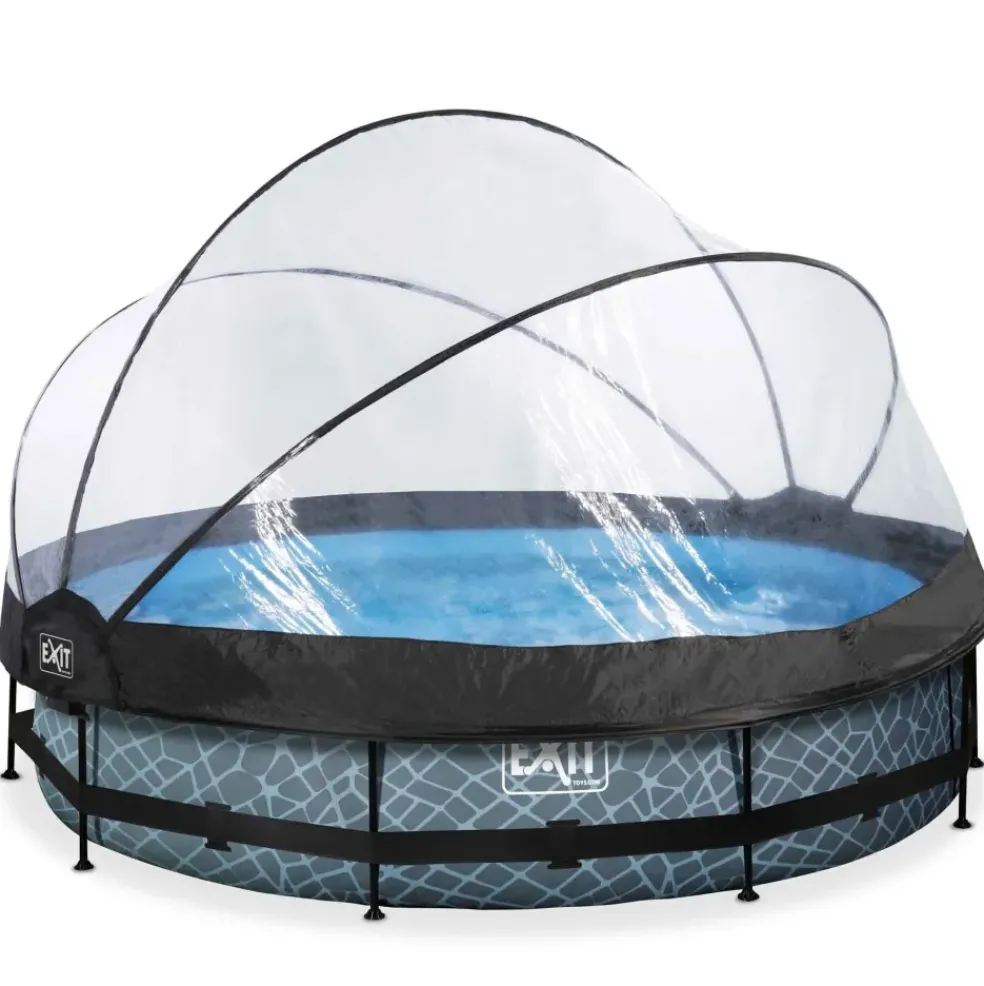 Piscine ronde grise 360 x 76 cm cm avec dôme et pompe filtrante EXIT