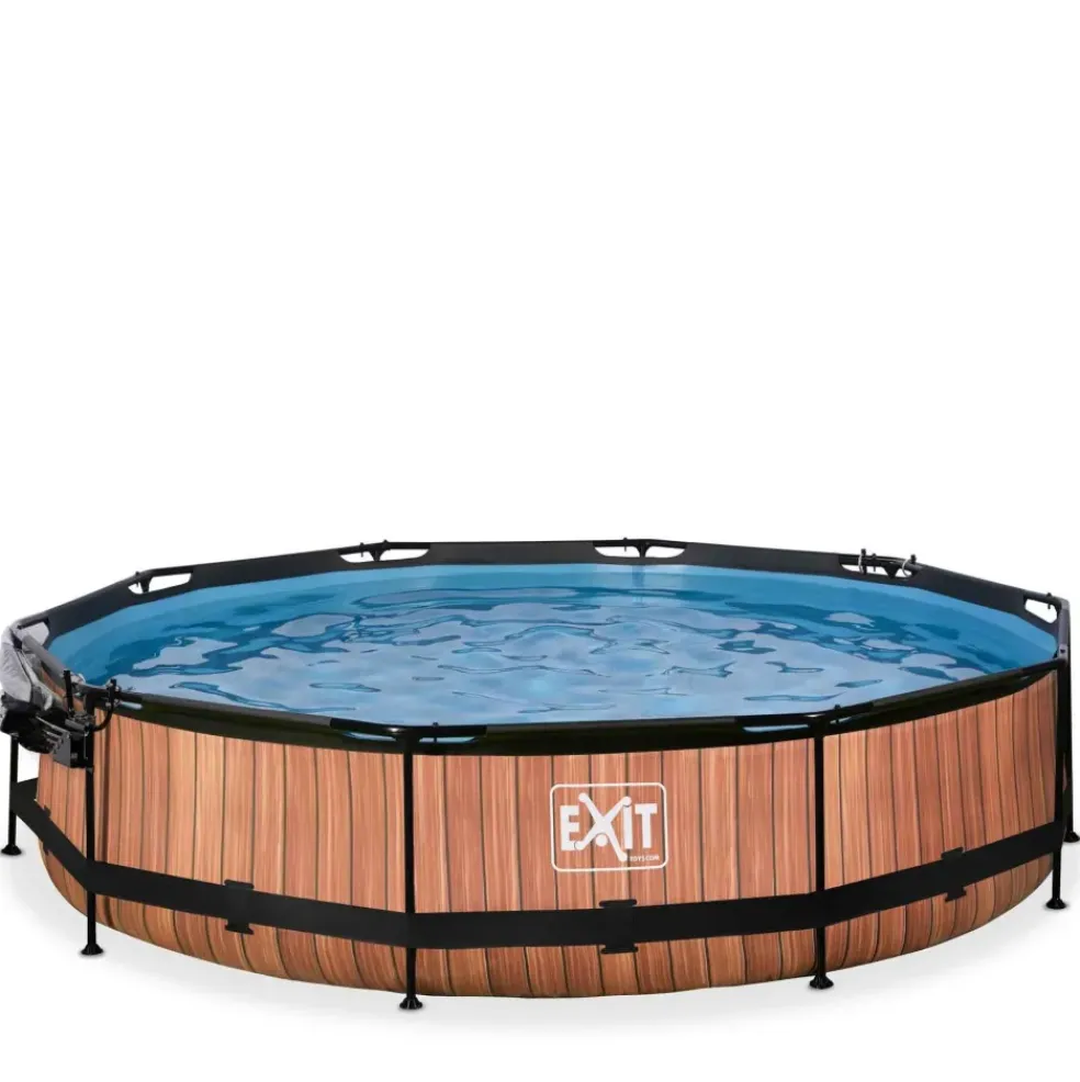 Piscine ronde grise 360 x 76 cm cm avec dôme et pompe filtrante EXIT