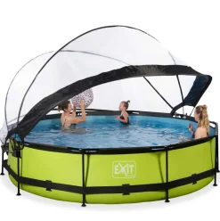 Piscine ronde grise 360 x 76 cm cm avec dôme et pompe filtrante EXIT