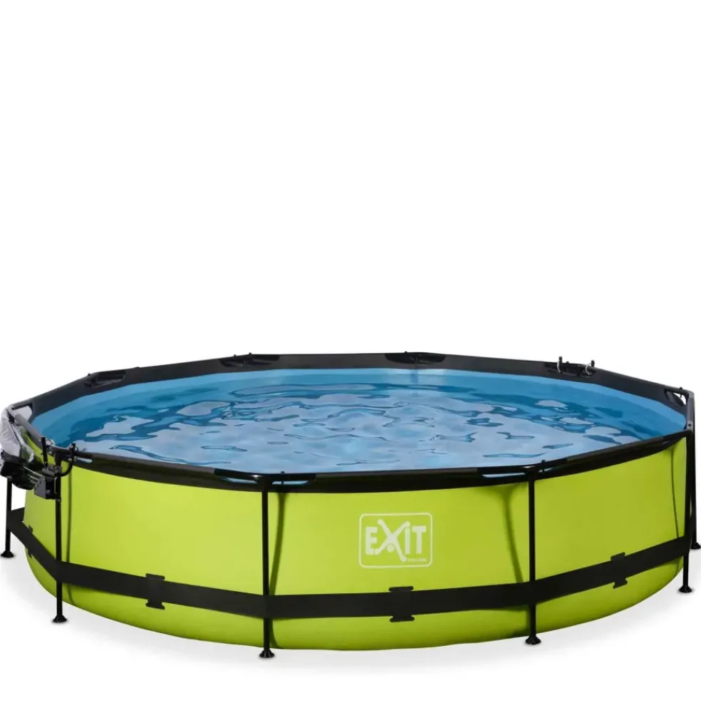 Piscine ronde grise 360 x 76 cm cm avec dôme et pompe filtrante EXIT