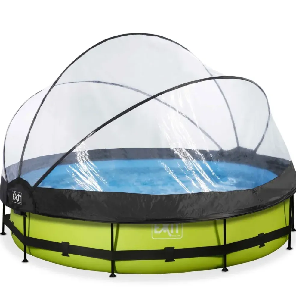 Piscine ronde grise 360 x 76 cm cm avec dôme et pompe filtrante EXIT