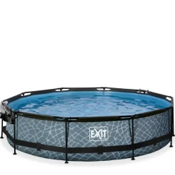 Piscine ronde grise 360 x 76 cm cm avec dôme et pompe filtrante EXIT