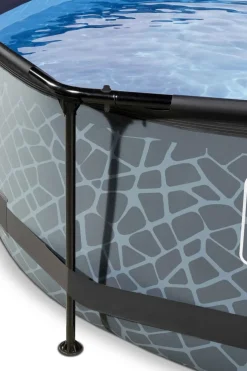 Piscine ronde grise 360 x 76 cm cm avec dôme et pompe filtrante EXIT