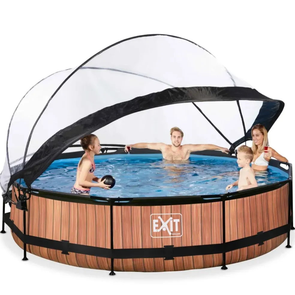 Piscine ronde grise 360 x 76 cm cm avec dôme et pompe filtrante EXIT
