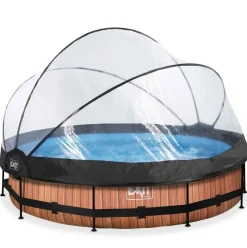 Piscine ronde grise 360 x 76 cm cm avec dôme et pompe filtrante EXIT