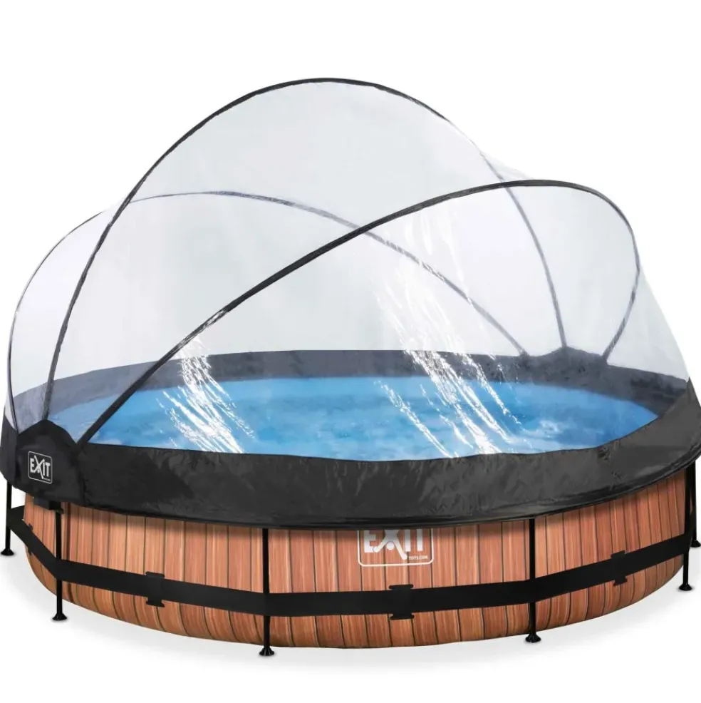 Piscine ronde grise 360 x 76 cm cm avec dôme et pompe filtrante EXIT