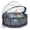 Piscine ronde grise 360x122cm + dôme et pompe filtrante sable EXIT