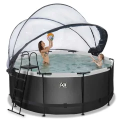 Piscine ronde grise 360x122cm + dôme et pompe filtrante sable EXIT