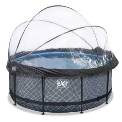 Piscine ronde grise 360x122cm + dôme et pompe filtrante sable EXIT