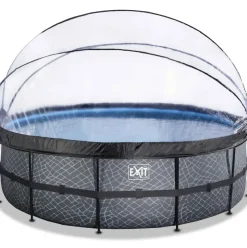 Piscine ronde grise 450x122cm + dôme et pompe filtrante sable EXIT