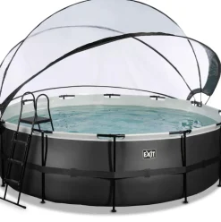Piscine ronde grise 450x122cm + dôme et pompe filtrante sable EXIT