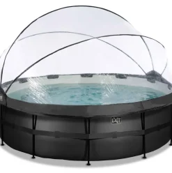 Piscine ronde grise 450x122cm + dôme et pompe filtrante sable EXIT