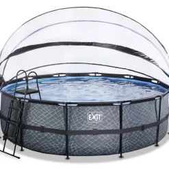 Piscine ronde grise 450x122cm + dôme et pompe filtrante sable EXIT
