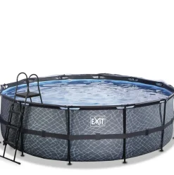 Piscine ronde grise 450x122cm + dôme et pompe filtrante sable EXIT