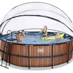 Piscine ronde grise 450x122cm + dôme et pompe filtrante sable EXIT