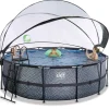 Piscine ronde grise 427x122cm + dôme et pompe filtrante sable EXIT