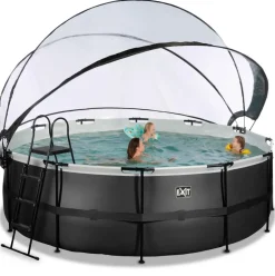 Piscine ronde grise 427x122cm + dôme et pompe filtrante sable EXIT