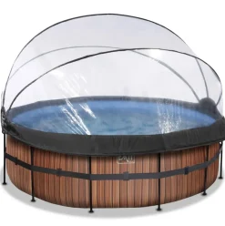 Piscine ronde grise 427x122cm + dôme et pompe filtrante sable EXIT