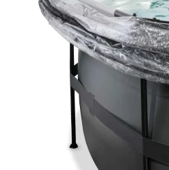 Piscine ronde grise 488x122cm avec dôme et pompe filtrante sable EXIT