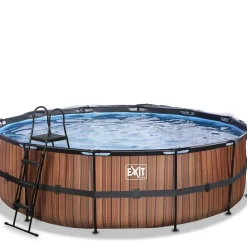 Piscine ronde grise 488x122cm avec dôme et pompe filtrante sable EXIT