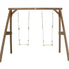 Portique double : 2 balançoires, en bois, gris/blanc Axi