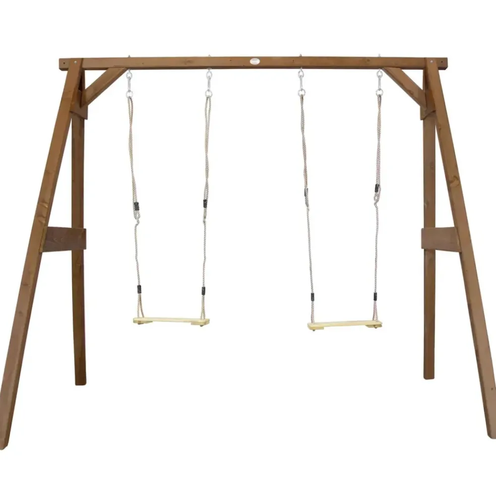 Portique double : 2 balançoires, en bois, gris/blanc Axi