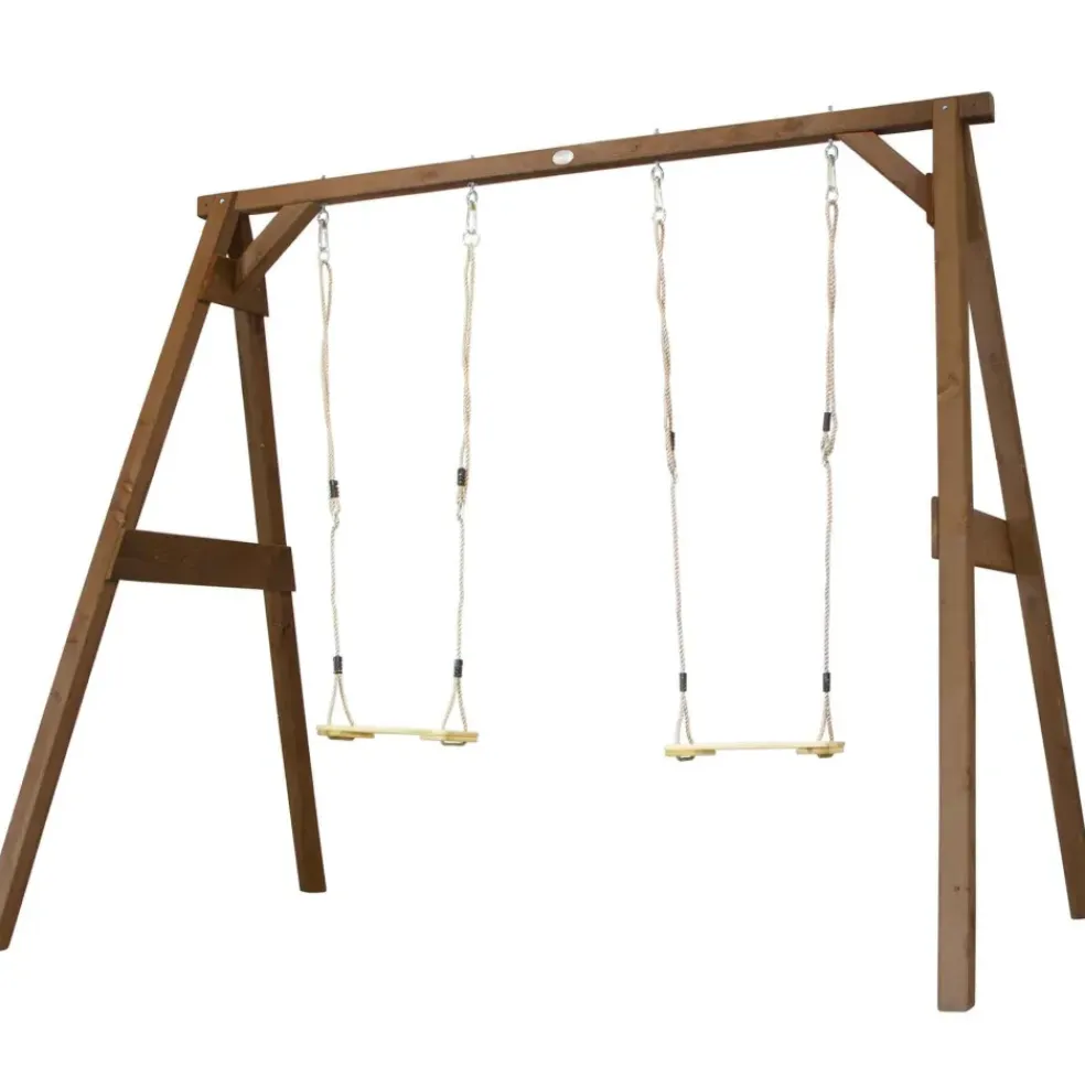 Portique double : 2 balançoires, en bois, gris/blanc Axi