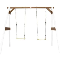 Portique double : 2 balançoires, en bois, gris/blanc Axi