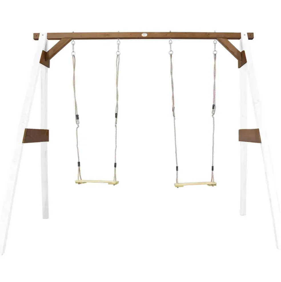 Portique double : 2 balançoires, en bois, gris/blanc Axi