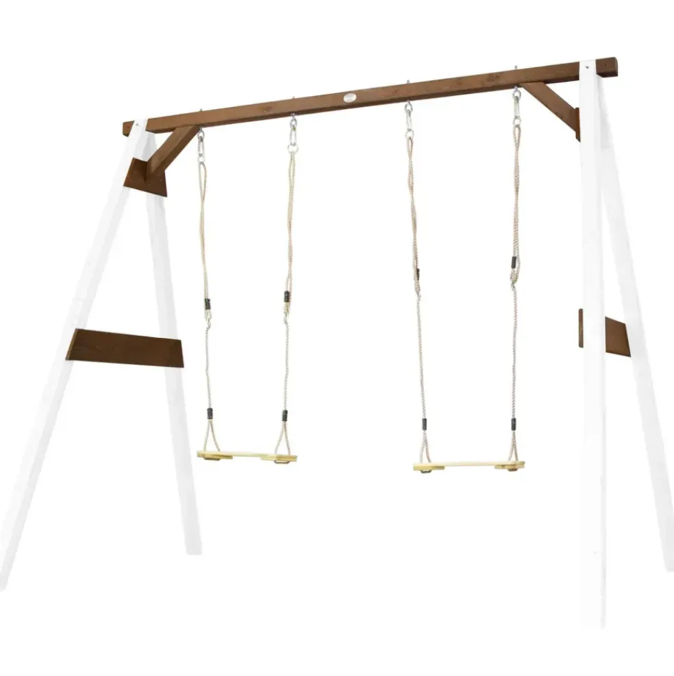 Portique double : 2 balançoires, en bois, gris/blanc Axi