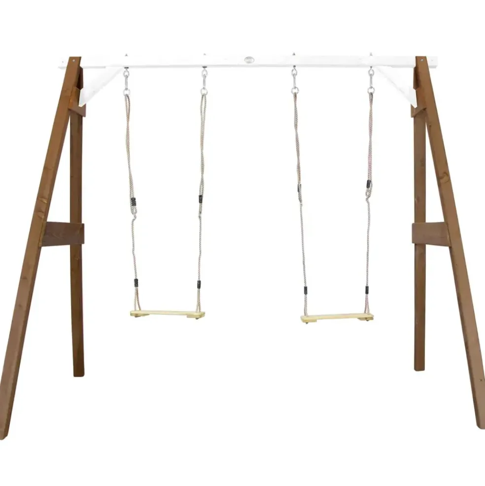 Portique double : 2 balançoires, en bois, gris/blanc Axi