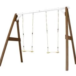 Portique double : 2 balançoires, en bois, gris/blanc Axi