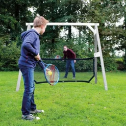 Portique en bois 2 balançoires et filet de but de foot 4-en-1 SportsFun AXI