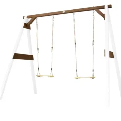 Portique en bois 2 balançoires et filet de but de foot 4-en-1 SportsFun AXI