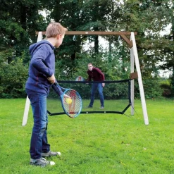 Portique en bois 2 balançoires et filet de but de foot 4-en-1 SportsFun AXI