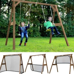 Portique en bois 2 balançoires et filet de but de foot 4-en-1 SportsFun AXI