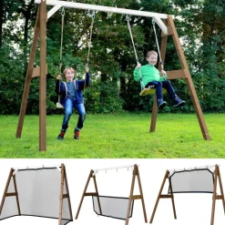 Portique en bois 2 balançoires et filet de but de foot 4-en-1 SportsFun AXI