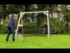 Portique en bois 2 balançoires et filet de but de foot 4-en-1 SportsFun AXI