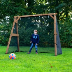 Portique en bois 2 balançoires et filet de but de foot 4-en-1 SportsFun AXI