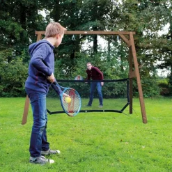 Portique en bois 2 balançoires et filet de but de foot 4-en-1 SportsFun AXI
