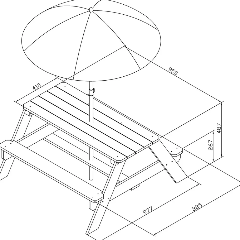 Table pique-nique Nick avec Parasol vert blanc Axi