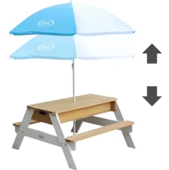 Table Sable et Eau Nick brun blanc avec parasol Axi